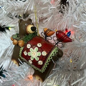 Solid Wood Bear Hand Carved Ornament